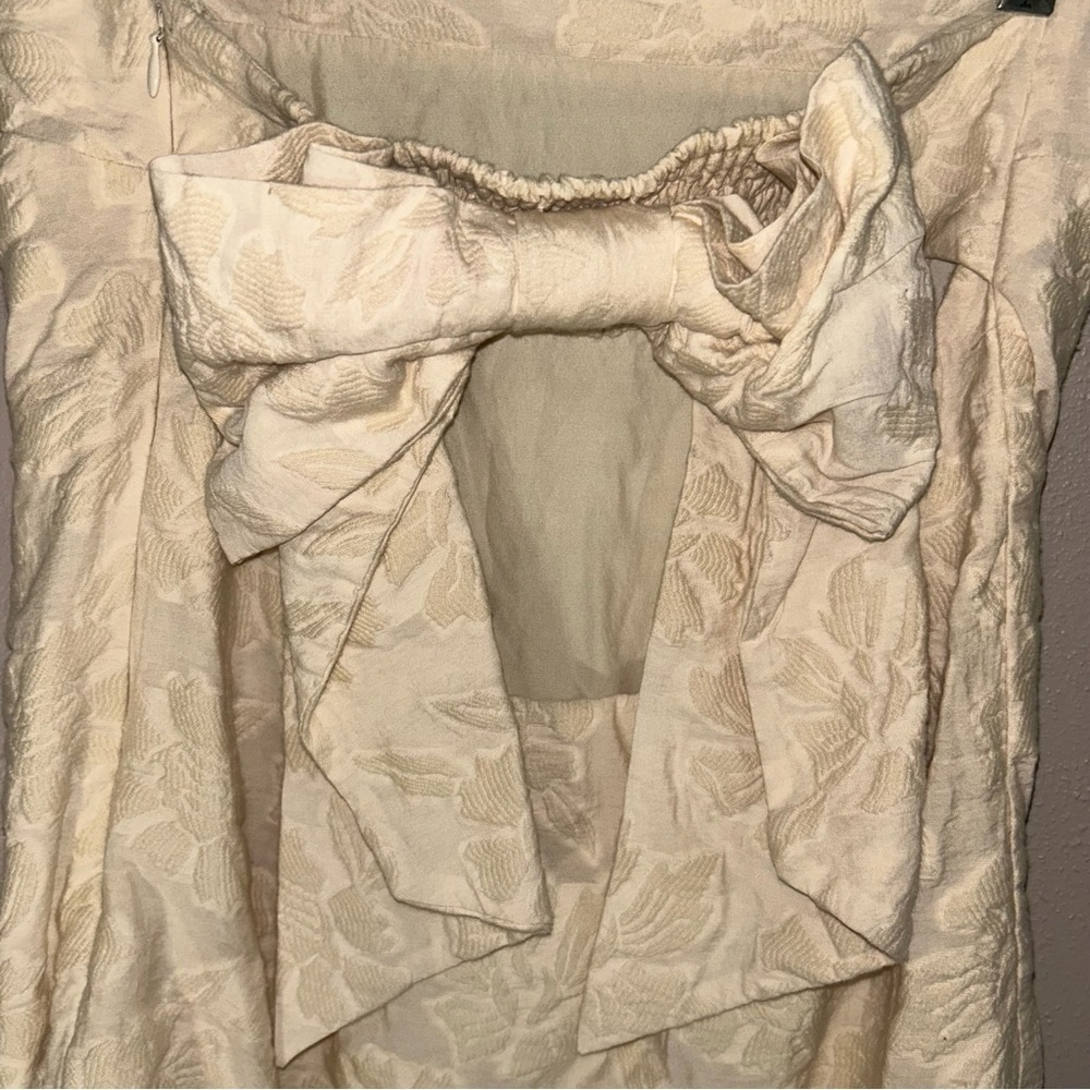 Anthropologie Cream textured Strapless Dress with Bow Detail - Picture 4 of 5